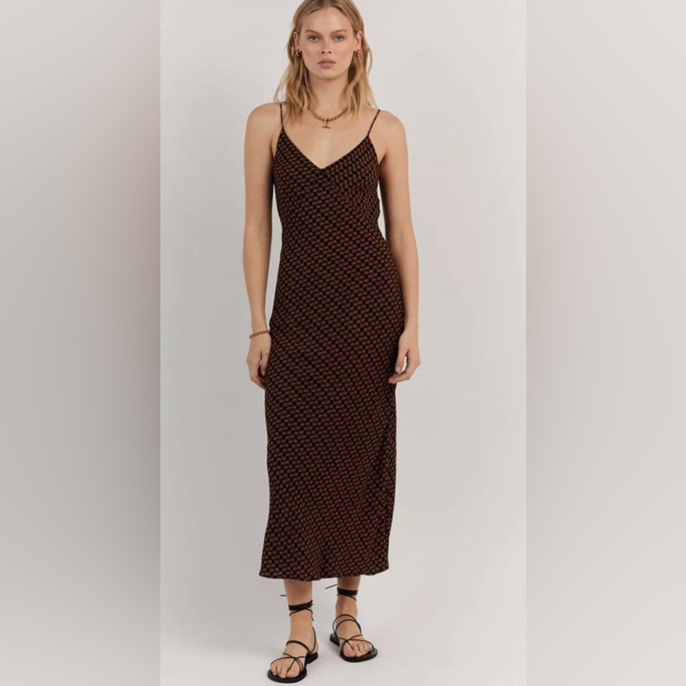 ⭐️NEW⭐️ DISSH Black Brown Chocolate Geo Print Midi Slip Dress Size 2
